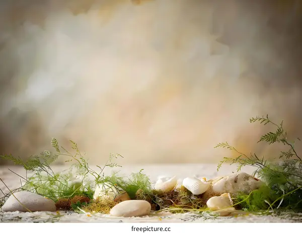 Sea Shells and Stones on a Beach Background