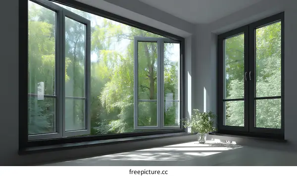 Modern Corner Windows with Lush Greenery View