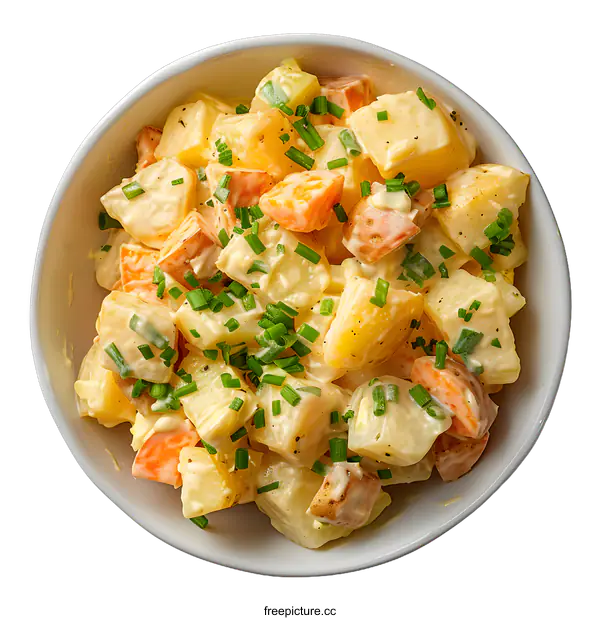 [Transparent Background PNG]Potato Salad with Chives in a White Bowl