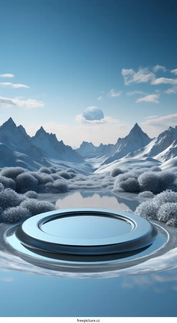 Futuristic landscape with a podium in the center