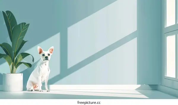 Adorable White Chihuahua Basking in Tranquil Blue Light