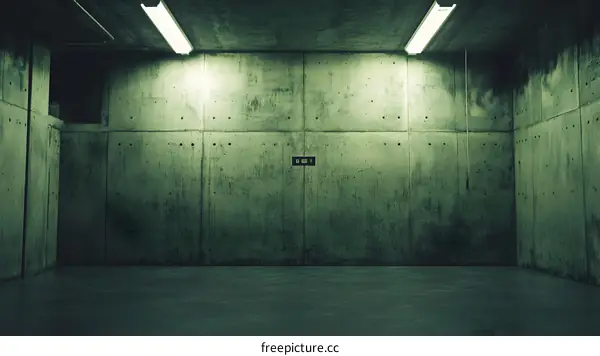 Dark Concrete Room With Fluorescent Lights