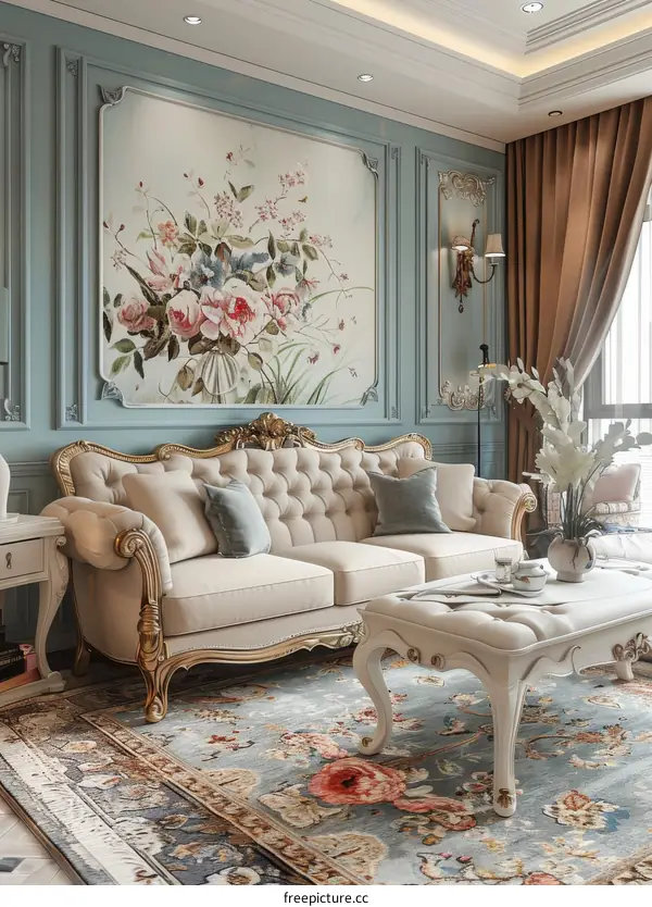 Blue and Gold Luxury Living Room Interior