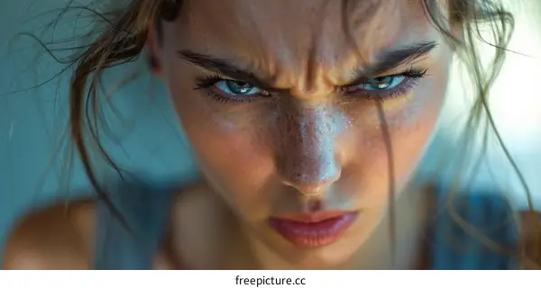 Close-up Portrait of a Woman with Intense Facial Expression