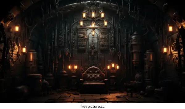 rusty steampunk room with a leather chair