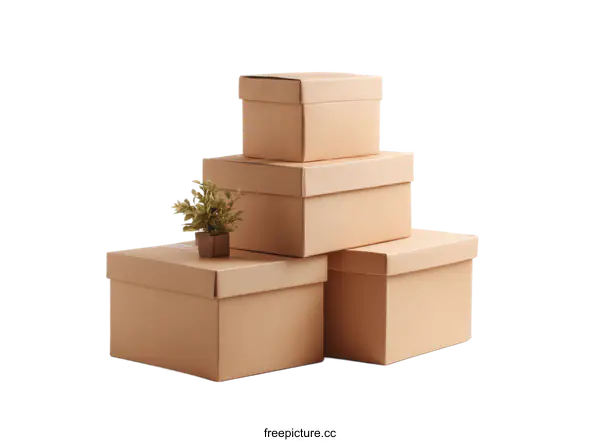[Transparent Background PNG]Stacked Cardboard Boxes for Moving or Storage