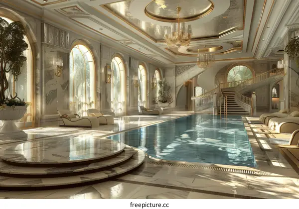 Opulent Mansion Pool with Luxurious Furnishings