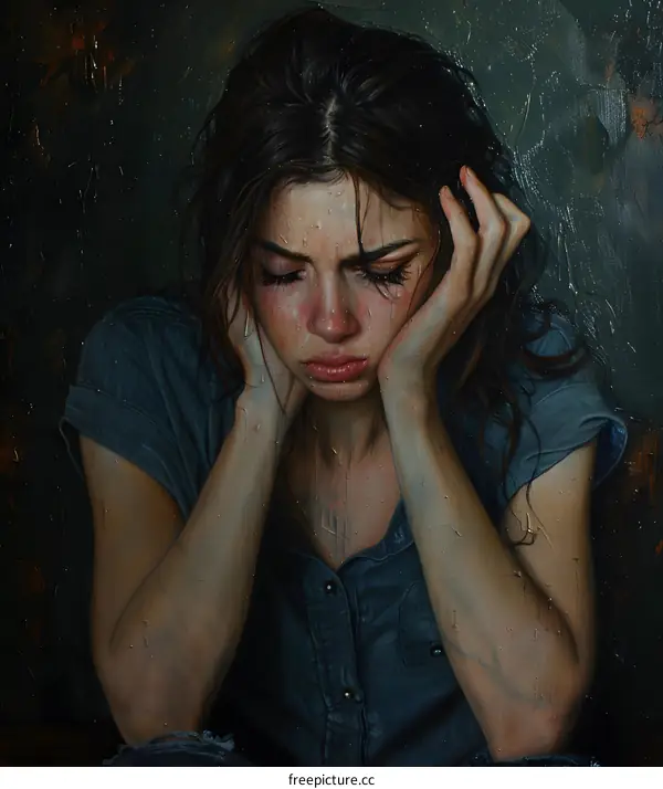A portrait of a crying woman