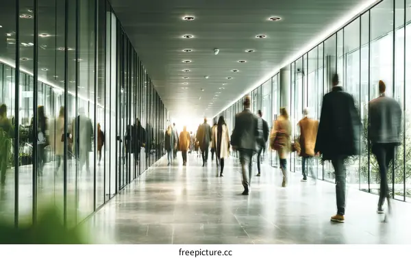 Modern Business Corridor with Diverse Crowds