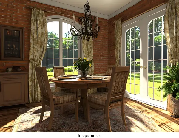 Rustic Dining Room Interior With Wooden Table And Chairs