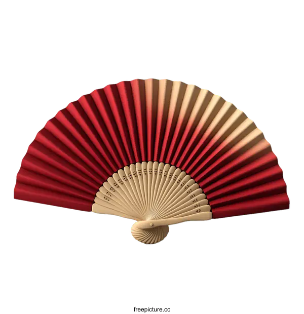 [Transparent Background PNG]Elegant Red and Beige Gradient Paper Fan