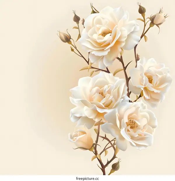 Creamy White Roses Bouquet Illustration