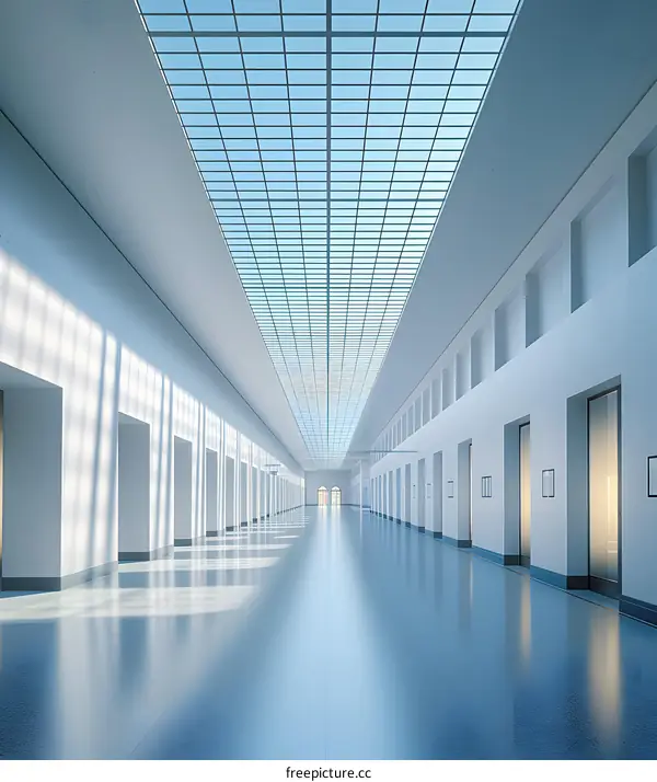 Modern White Corridor Interior Design With Glass Ceiling