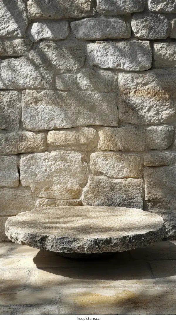 Rustic Stone Outdoor Table with Stone Wall Background