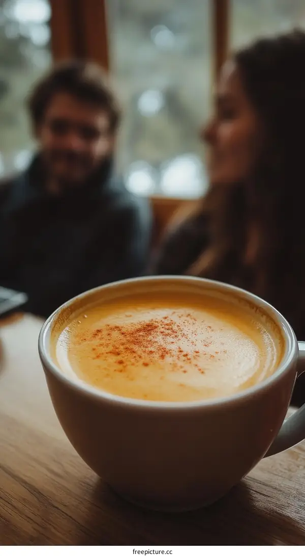 Couple enjoying a coffee drink in a cafe