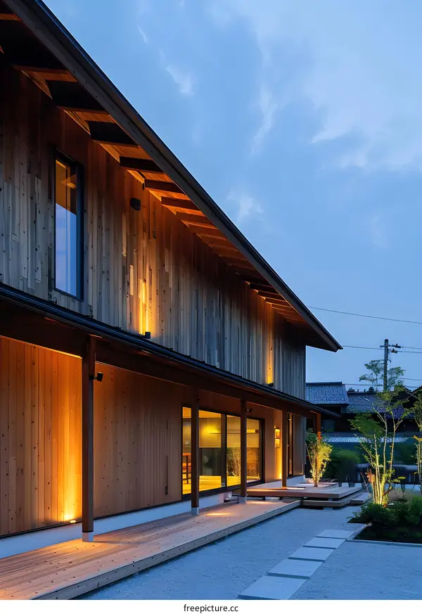 Modern Japanese House with Wooden Exterior and Gravel Garden