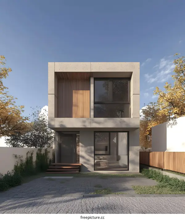 Modern Concrete House with Wooden Accents