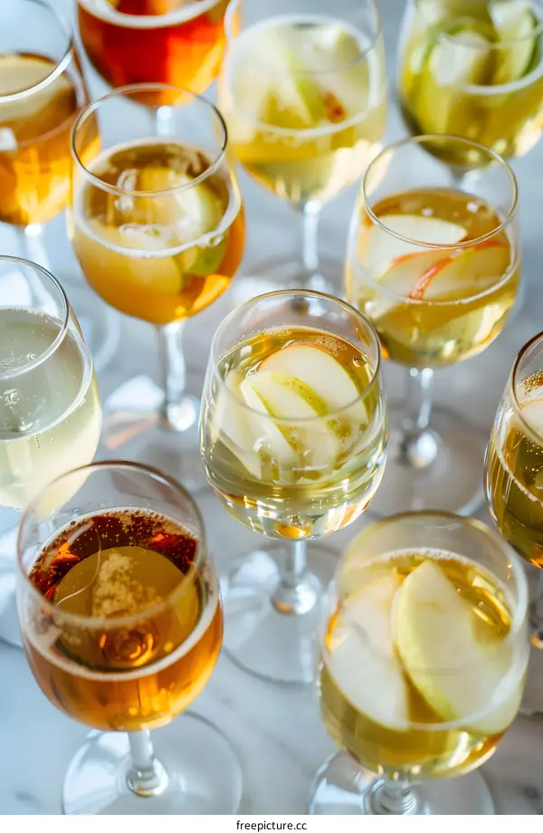 Apple Cider Cocktails with Slices of Apples