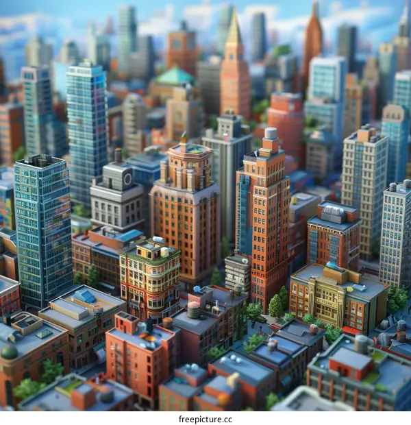 Digital Illustration of a Cityscape with Many Buildings