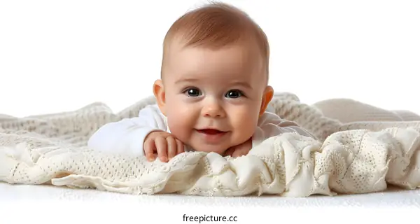 Smiling Baby Lying on Blanket