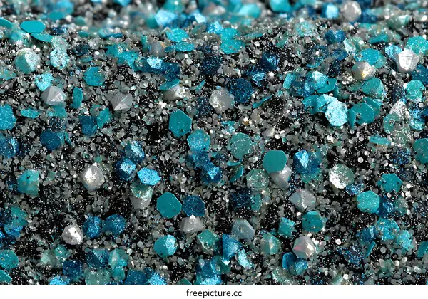 Closeup of Sparkling Turquoise and Silver Glitter Texture