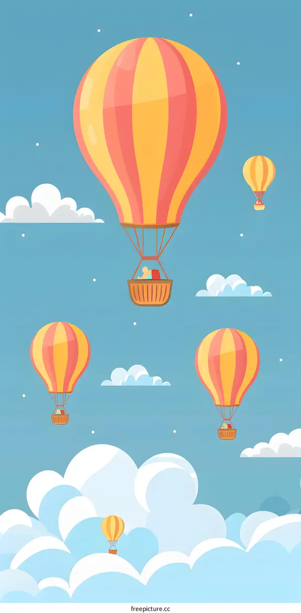 Cartoon Illustration of Hot Air Balloons Flying in the Sky