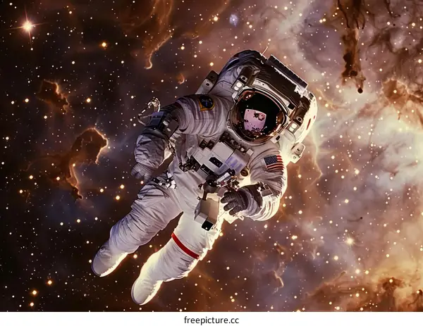 Astronaut in spacesuit floating in the vastness of space