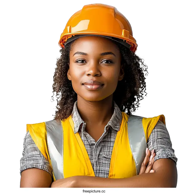 [Transparent Background PNG]Confident Female Construction Worker in Safety Gear