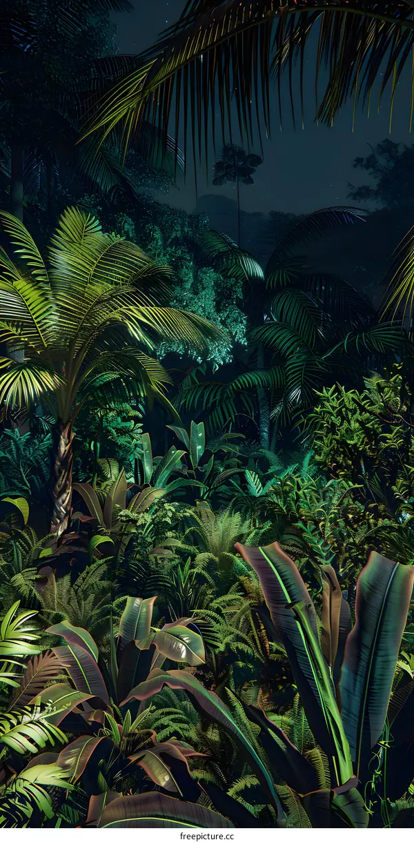 Tropical Rainforest Night Scene Illustration
