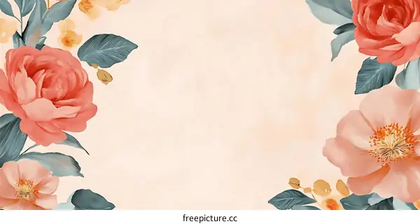 Floral Watercolor Background With Peach Roses
