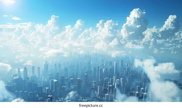 Futuristic Metropolis Towering Over the Clouds