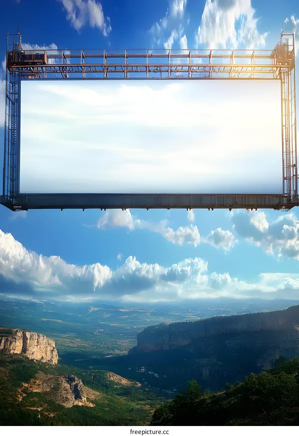 Blank Billboard in the Sky Above Mountains