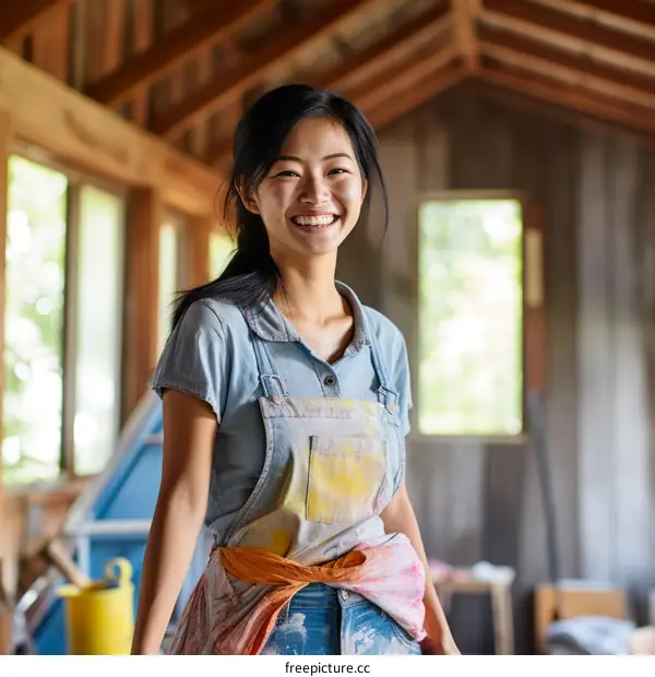 Portrait of a young Asian woman artist in her studio