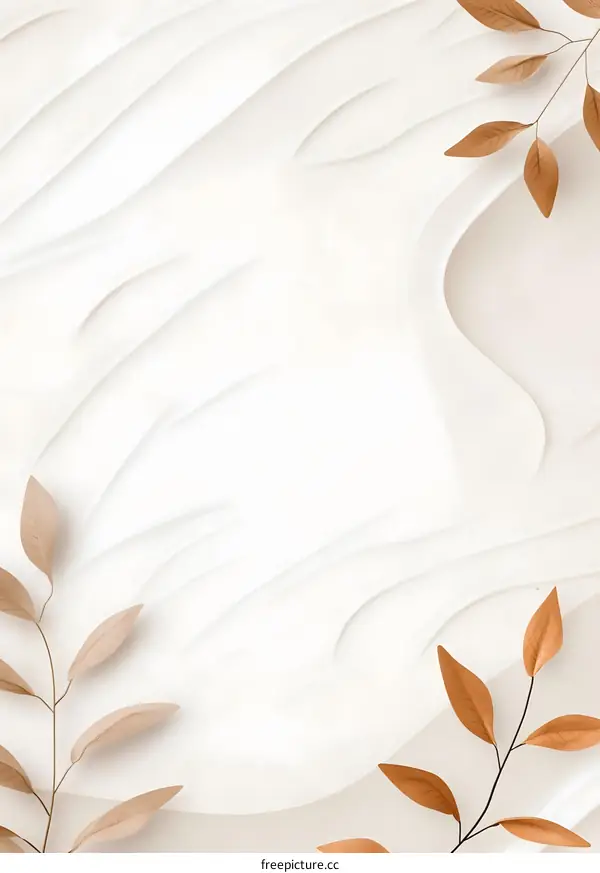 Beige and Brown Autumn Leaves on White Textured Background