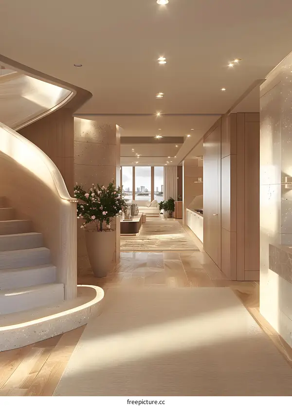 Luxury house interior with elegant staircase and beautiful decoration