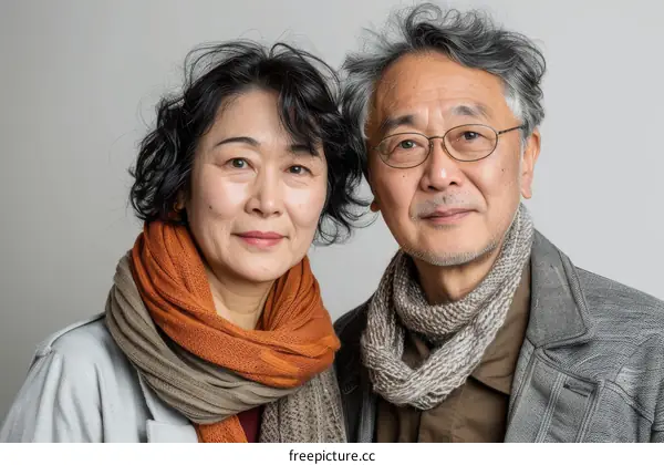 Tranquil Portrait of Elderly Asian Couple