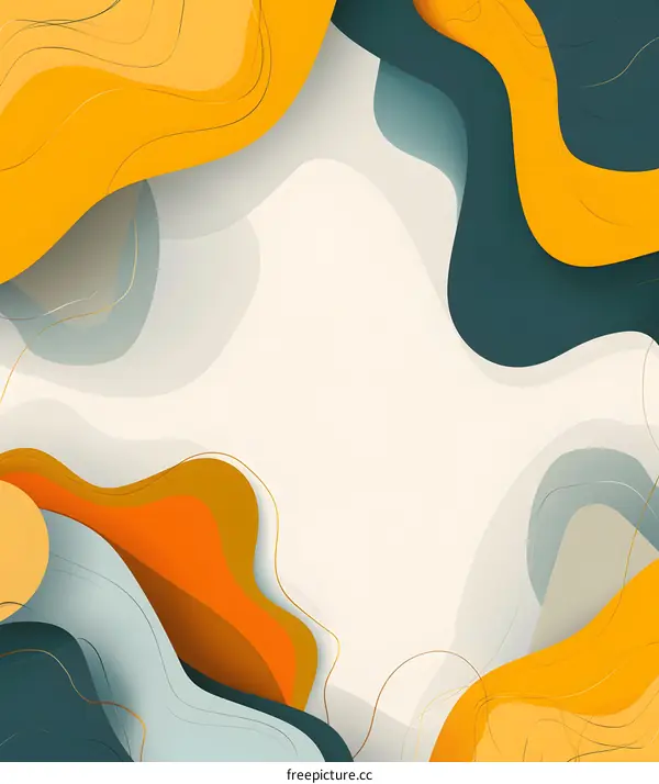 Abstract Background With Curved Shapes In Yellow Orange And Blue