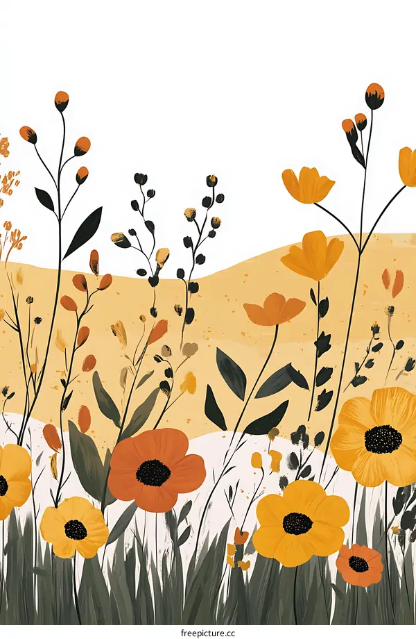 Abstract Floral Art with Yellow and Orange Colors