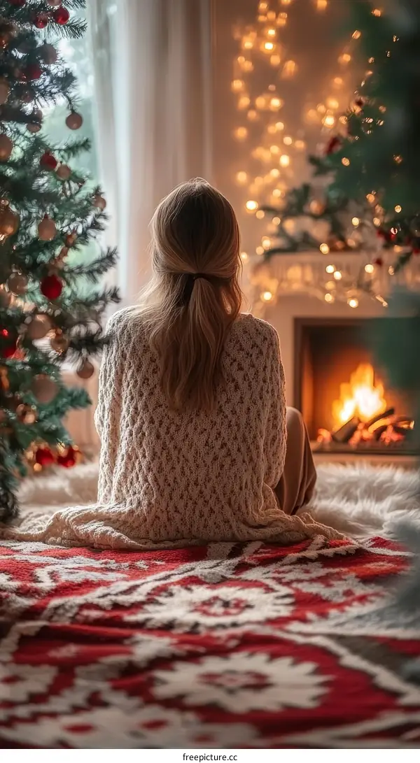 Christmas Cozy Winter Scene with Woman