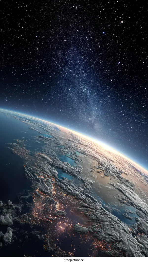 Earth View from Space with Starry Night