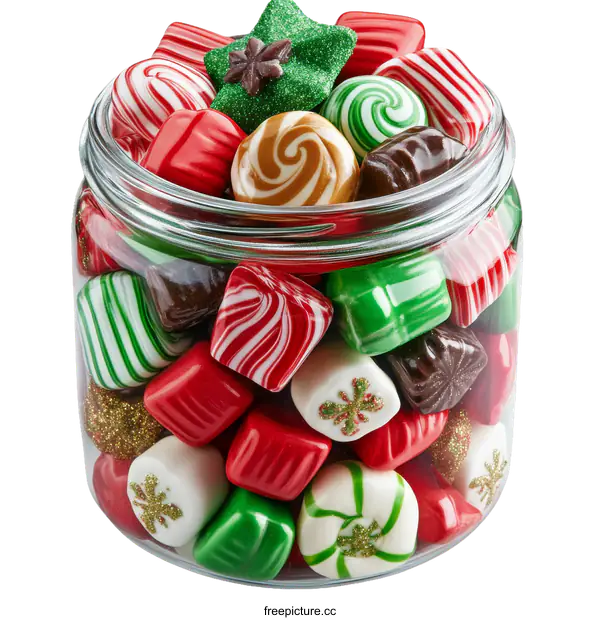 [Transparent Background PNG]Christmas Candy Jar Filled with Festive Treats