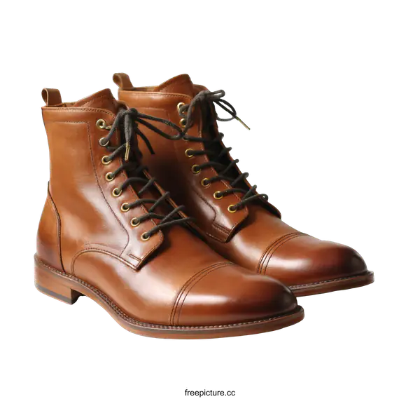 [Transparent Background PNG]Pair of Brown Leather Lace-Up Boots
