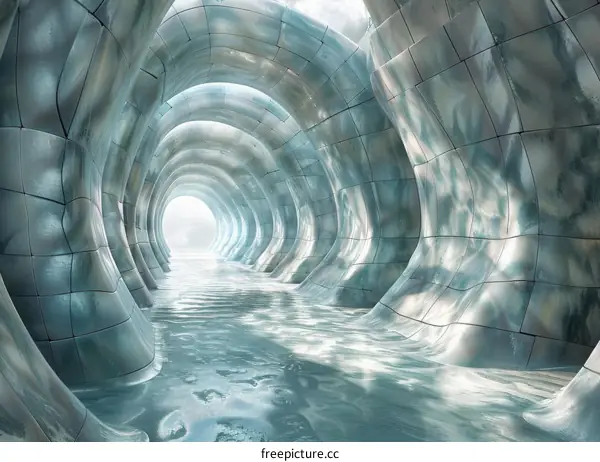 Futuristic Tunnel with Flowing Water