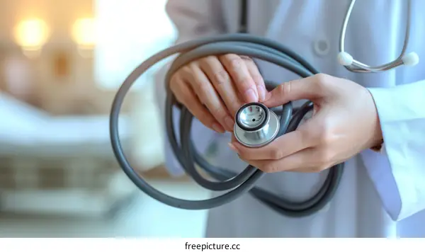 A doctor is holding a stethoscope in her hands
