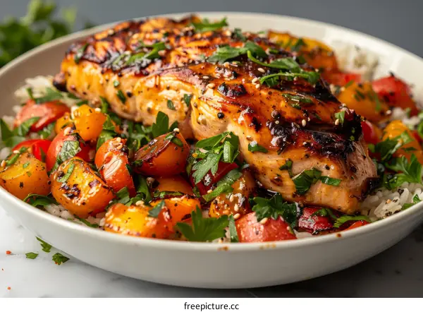 Grilled Miso Salmon with Warm Tomato Salsa