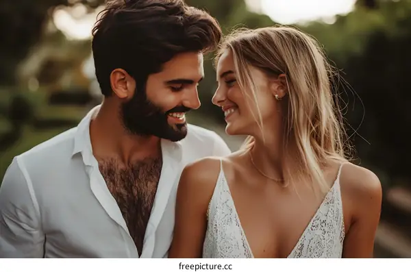 Romantic Couple in Love Gazing at Each Other