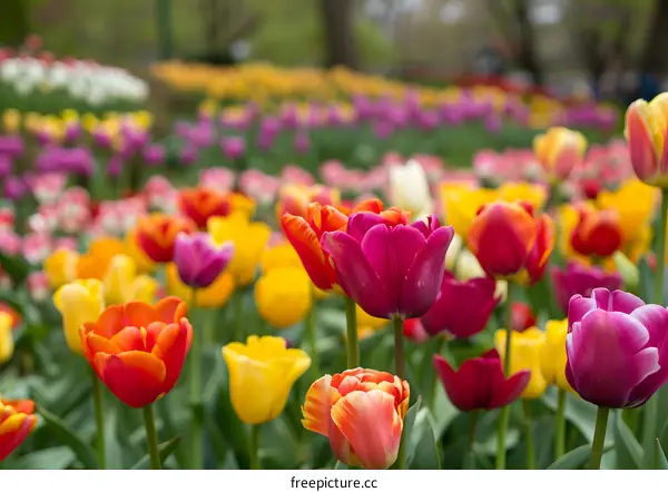 Colorful Tulip Field in Bloom