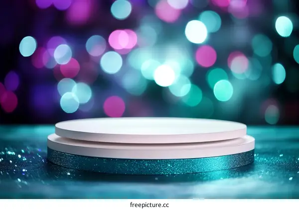 White Podium Display with Vibrant Background