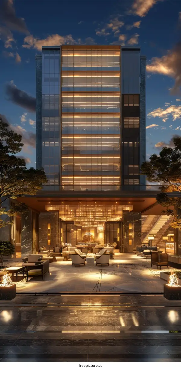 Modern Luxury Hotel Lobby at Night