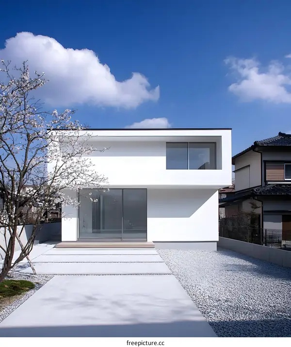 Modern White House with Minimalist Design and Landscape Design